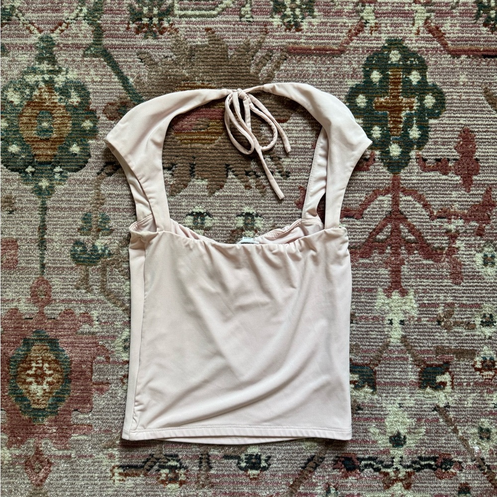 Garage Light Blush Tie Ruched Sweetheart Tank Top - Picture 3 of 3